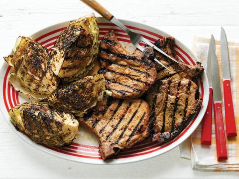 Grilled Pork Chops and Cabbage with Chile-Ginger Butter