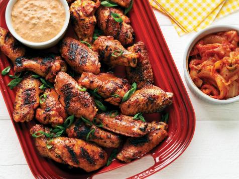 Kimchi-Brined Grilled Chicken Wings with Kimchi Ranch