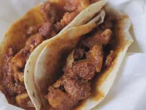 Chicharron Taco as prepared by Chef/Owner Bob Alanis at Bob's Taco Station in Rosenburg, Texas, as seen on Triple D Nation, season 8.