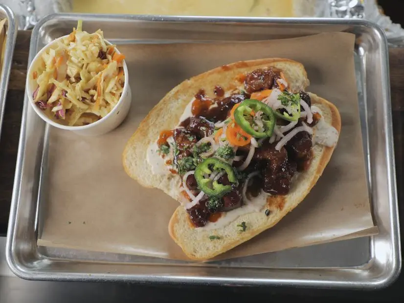 Banh B as prepared by Chef/Owner Mark Avalos at Slab BBQ and Beer in Austin Texas, as seen on Food Network's Triple D Nation, season 8.