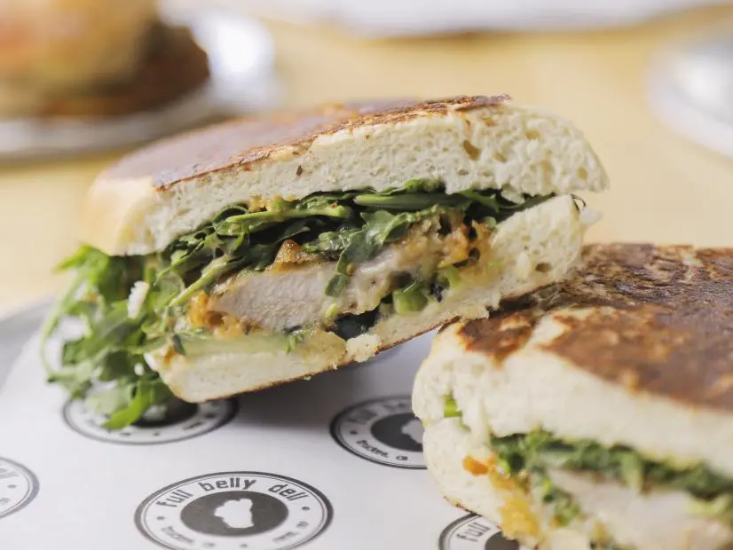 Orange Chicken Sando as prepared by Chef/Owner Tom Marrin at Full Belly Deli in Reno, Nevada, as seen on Food Network's Triple D Nation, season 8.