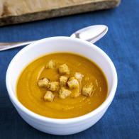 Close Up of Butternut Squash & Apple Soup as seen on Be My Guest with Ina Garten, Season 9
