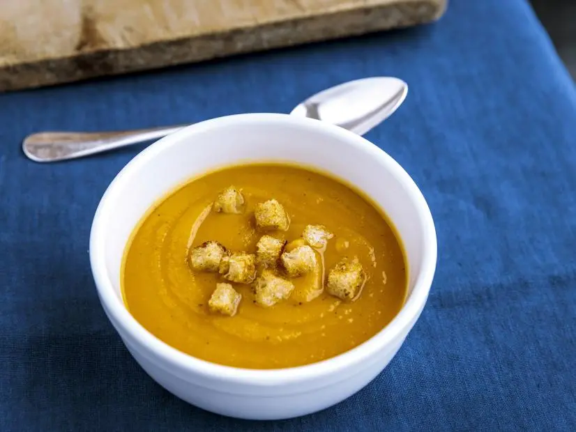 Close Up of Butternut Squash & Apple Soup as seen on Be My Guest with Ina Garten, Season 9