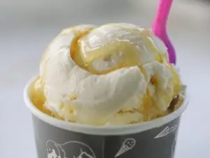 Honey Cornbread Icecream as prepared by Chef/Owner Jesse Mason at Mason's Creamery in Cleveland, Ohio, as seen on Food Network's Triple D Nation, season 8.