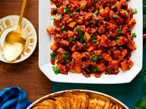Roasted Sweet Potatoes with Bacon-Kimchi Jam