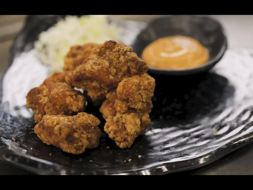 Spicy Chicken Karaage as prepared by Chef/Owner Inggit Rianto at Ramen Nara in Rogers, Arkansas, as seen on Food Network's Diners Drive-Ins and Dives, season 43.