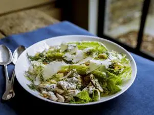 Close Up of Traybake Caesar Salad, as seen on Be My Guest with Ina Garten, Season 9