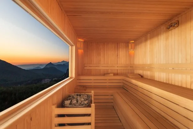 luxury hotel Sauna with Mountain view