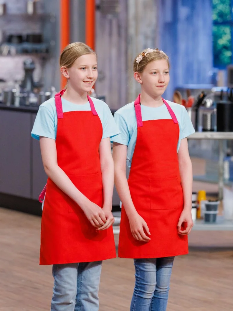 TEAM 4: NORAH & OLIVIA Tatum present their dish, Raspberry Mousse Pie, as seen on Baking Championship: Next Gen, Season 1.