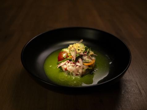 Sea Bream Tartare with Shirazi Salad and Cucumber Broth