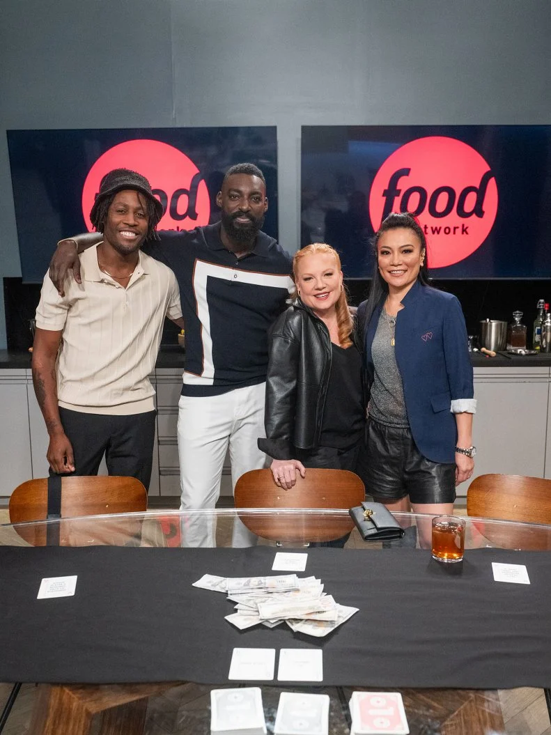 Chef Martel Stone, Host Eric Adjepong, Chef Tiffani Faison, and Chef Shirley Chung, as seen on Wildcard Kitchen, Season 1.