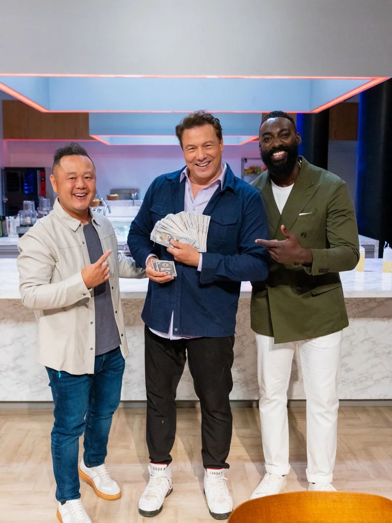 Judge Jet Tila, Winner Rocco DiSpirito and Host Eric Adjepong, portrait, as seen on Wildcard Kitchen, Season 2.