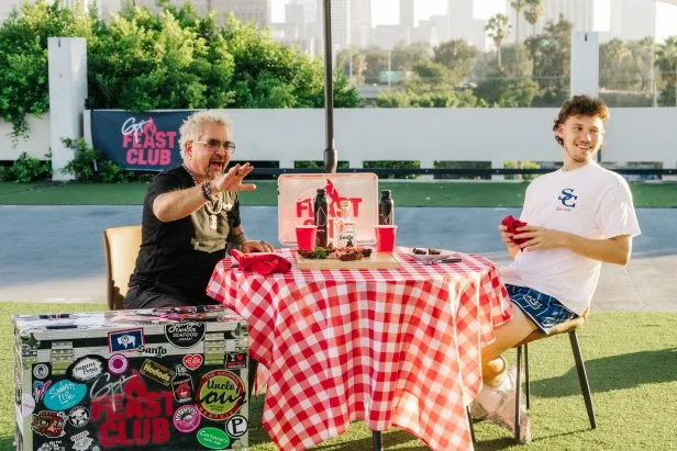 Guy Fieri and Jesser bts on set for Guy's Feast Club