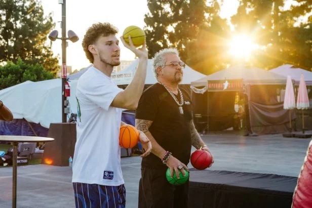 Guy Fieri and Jesser bts on set for Guy's Feast Club