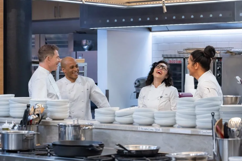 Chef’s Bobby Flay, Antonia Lofaso, Michael Jenkins and Claudette Zepeda discuss their menu, as seen on The Line, Season 1