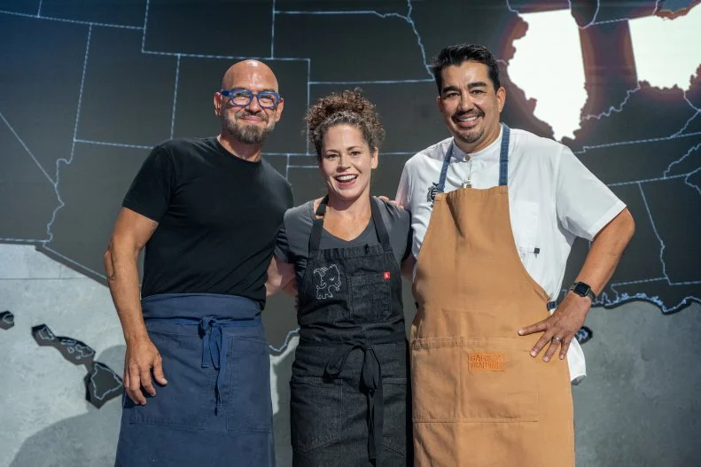 Iron Chefs Michael Symon, Stephanie Izard and Jose Garces, as seen on Alex vs America, Season 4.