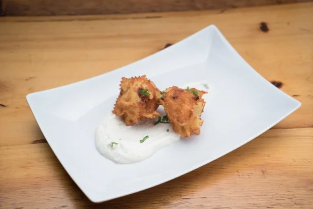 Challenger Lee Knoeppel's fried bow tie pasta and cheese balls, as seen on Food Network's Beat Bobby Flay, Season 10.