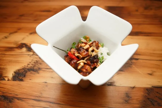 Chef Bobby Flay's Kung Pao Chicken with Ginger Scallion Rice, as seen on Beat Bobby Flay, Season 20.