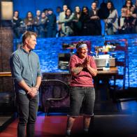 Host Bobby Flay, with Contestant Michele Ragussis, as seen on Beat Bobby Flay, Season 24.
