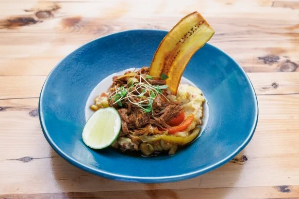 Contende Mika Leon's Ropa Vieja with Fufu de Platano, as seen on Beat Bobby Flay, Season 39.