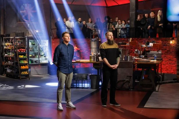 Chef Bobby Flay and contender Chris Arellanes await the results of Round 2, as seen on Beat Bobby Flay, Season 40.