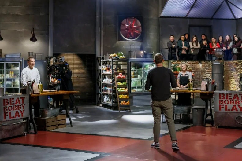 Chef Bobby Flay explains the rules of Round 1 to contenders Michael Voltaggio and Brooke Williamson, as seen on Beat Bobby Flay, Season 41.