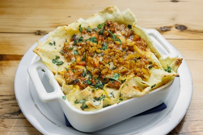 Contender Brooke Williamson's fresh pasta lasagna bolognese, as seen on Beat Bobby Flay, Season 41.