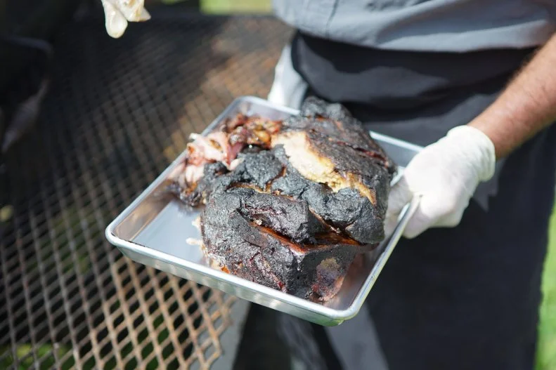 Closeup of the pulled pork from Southern Soul BBQ, as seen on Cooking Channel's Beach Bites with Katie Lee, Season 1.