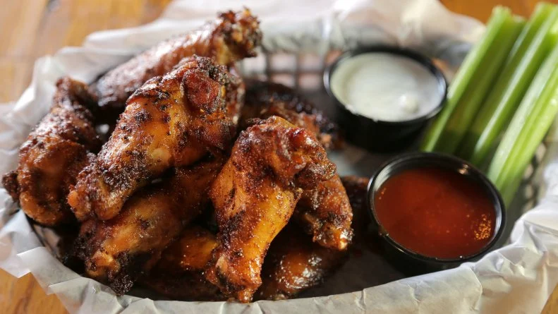 Smoked Wings with Two Sauces as Served at Meat Southern B.B.Q. and Carnivore Cuisine in Lansing, Michigan as seen on Food Network's Diners, Drive-Ins and Dives episode 2704.