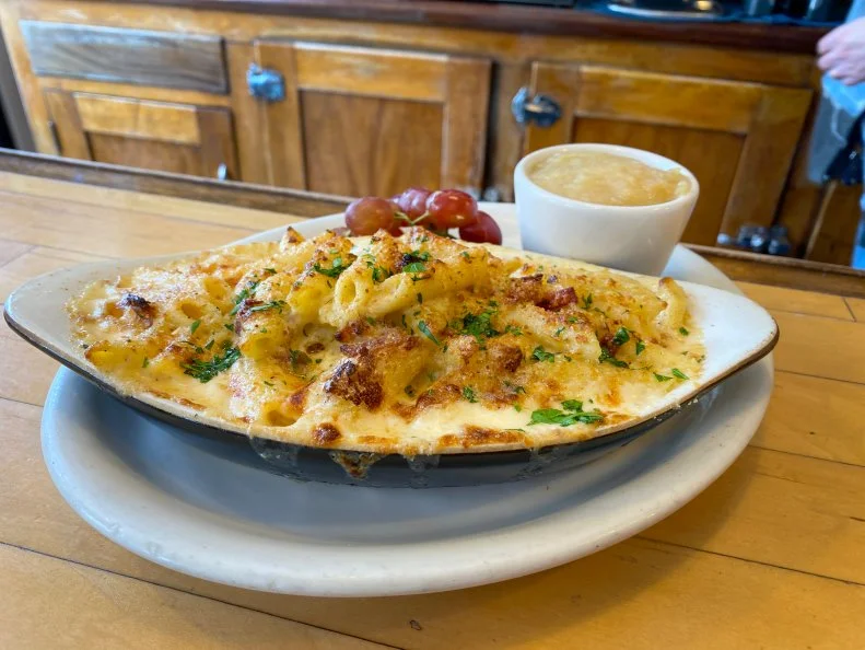 The Baked Mac N Cheese as Served at Lucky's Cafe in Cleveland, Ohio, as seen on Diners, Drive-Ins and Dives: Take Out, season 32.