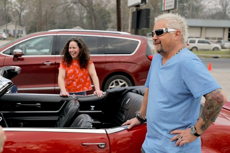 Host Guy Fieri and Guest Host Stephanie introducing Chazito's Latin Cuisine, located in Pooler, Georgia, as seen on Diners Drive-Ins and Dives, Season 37.
