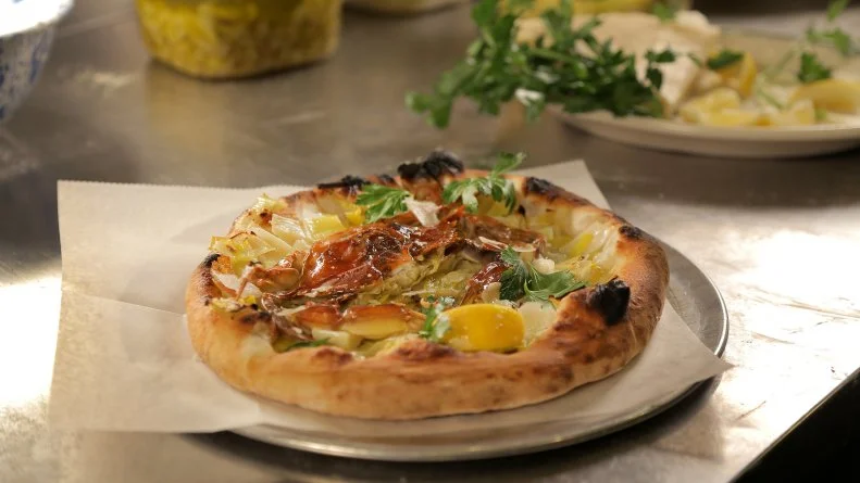 The Soft Shell Crab Pie as Served at Comet Ping Pong in Baltimore, Maryland, as seen on DDD Nation, Special.