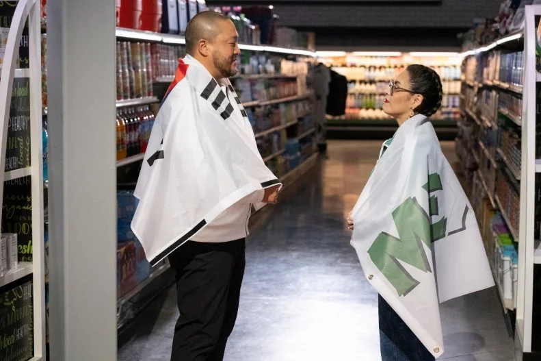 Contestants Kevin Lee and Claudette Zepeda face off in the Finals, as seen on Guy's Grocery Games, Season 41.