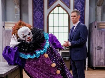 Host John Henson and Judge Stephanie Boswell, as seen on Halloween Baking Championship, Season 11.