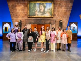 Contestants Caitlin Taylor, Jujhar Mann, Kimberly Adams, Chris Teixeira, Hemu Basu, Miko Uy, Molly Robbins, Elizabeth Rowe, Priya Winsor, Andy Ortega, Angel Figueroa, and Rui Mota, as seen on Harry Potter: Wizards of Baking, Season 3.