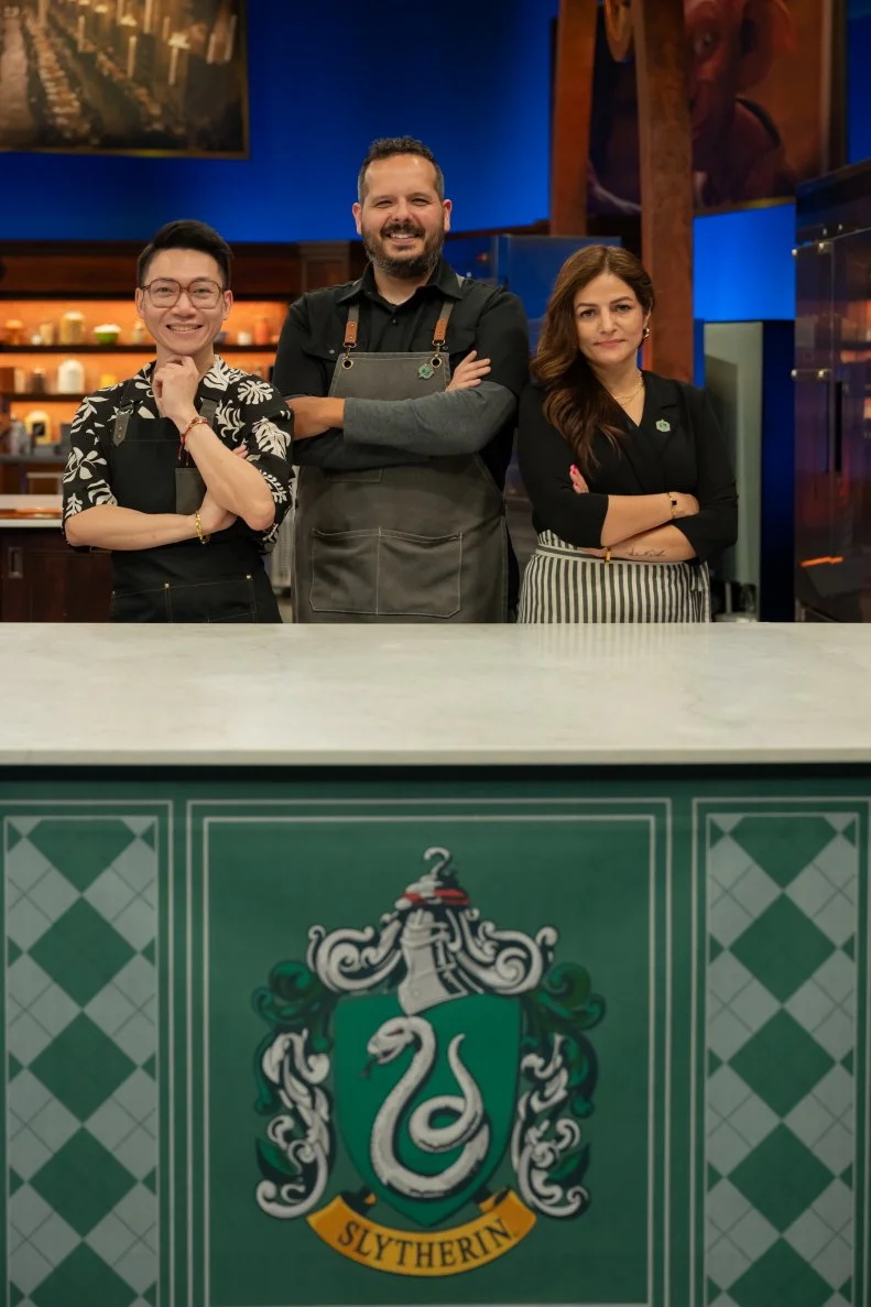 Contestant Miko Uy Chris Teixeira Hemu Basumatary, as seen on Harry Potter: Wizards of Baking, Season 3