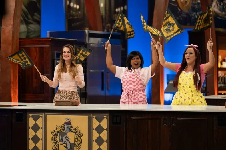 Contestants Elizabeth Rowe, Priya Winsor Molly Robbins as seen on Harry Potter: Wizards of Baking, Season 3