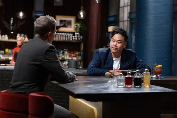 Host Bobby Flay and Judge Buddha Lo in round 1  judging and tasting, as seen on Bobby’s Triple Threat, Season 5