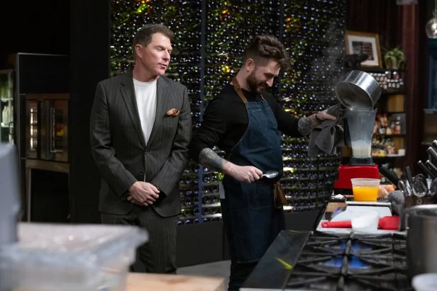 Host Bobby Flay and Chef Alex Stupak in final round, as seen on Bobby’s Triple Threat, Season 5