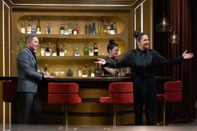 Host Bobby Flay and Chef Antonia Lofaso, as seen on Bobby’s Triple Threat, Season 5