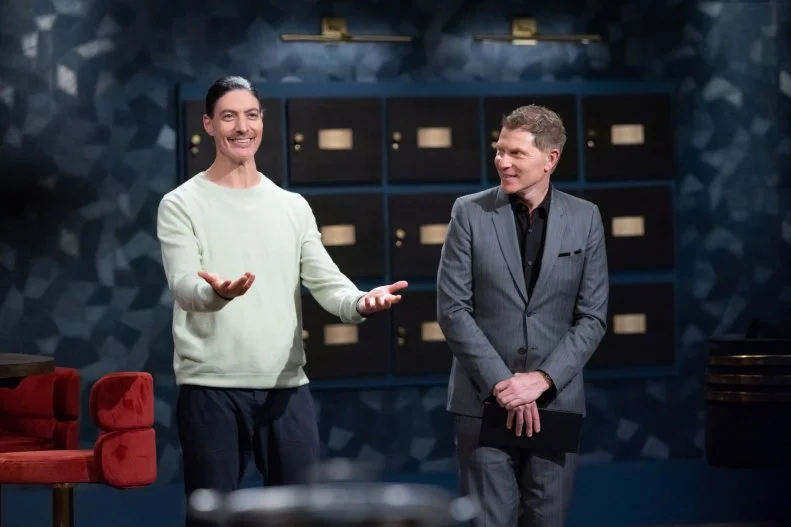 Host Bobby Flay and Judge Stefano Secchi reveal round 1 scores,  as seen on Bobby’s Triple Threat, Season 5