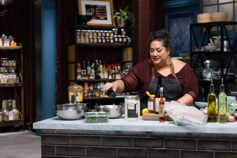 Titan Ayesha Nurdjaja  prepares round 2 dish, as seen on Bobby’s Triple Threat, Season 5