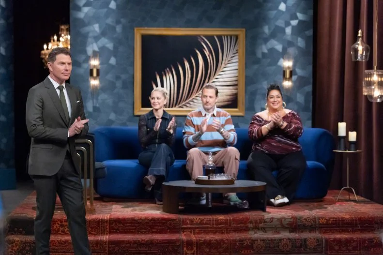 Host Bobby Flay, Titans Brooke Williamson, Michael Voltaggio and Ayesha Nurdjaja, as seen on Bobby’s Triple Threat, Season 5