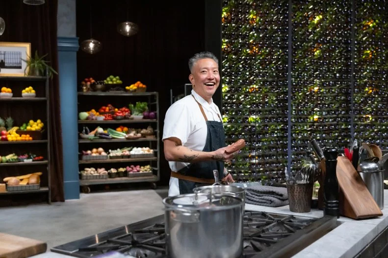 Chef Chris Oh prepares round 3 dish, as seen on Bobby’s Triple Threat, Season 5