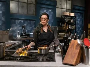 Chef Claudette Zepeda prepares round 1 dish, as seen on Bobby's Triple Threat,  Season 1