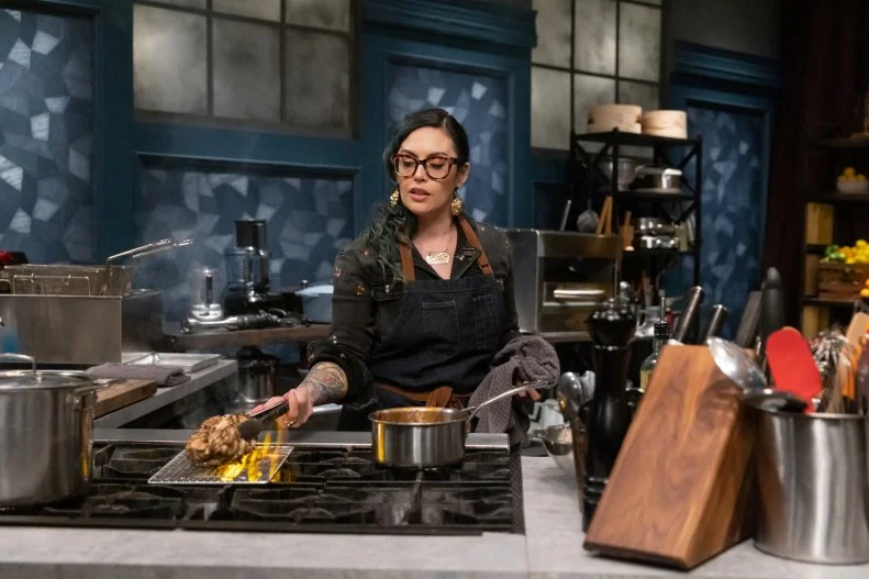 Chef Claudette Zepeda prepares round 1 dish, as seen on Bobby's Triple Threat,  Season 1