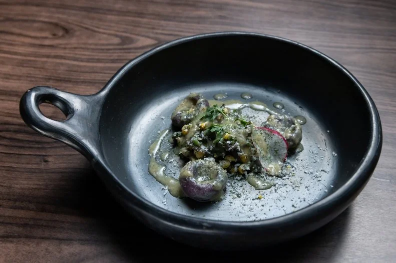 Chef Claudette Zepeda's final dish with Huitlacoche and Masa Dough, as seen on Bobby's Triple Threat,  Season 1
