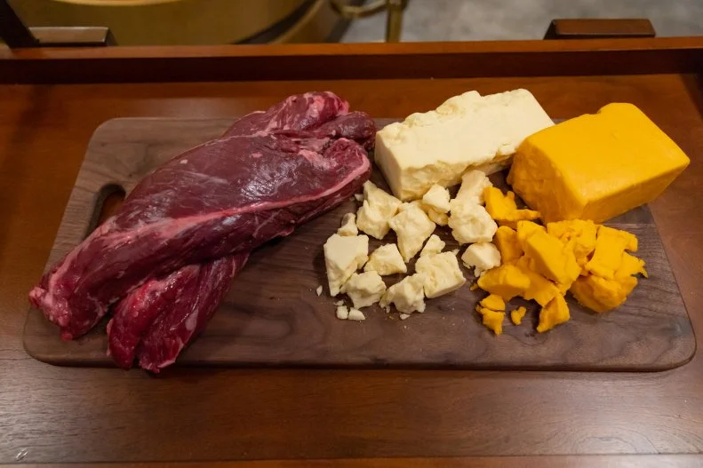 hanger steak and cheddar cheese from Bobby's Triple Threat