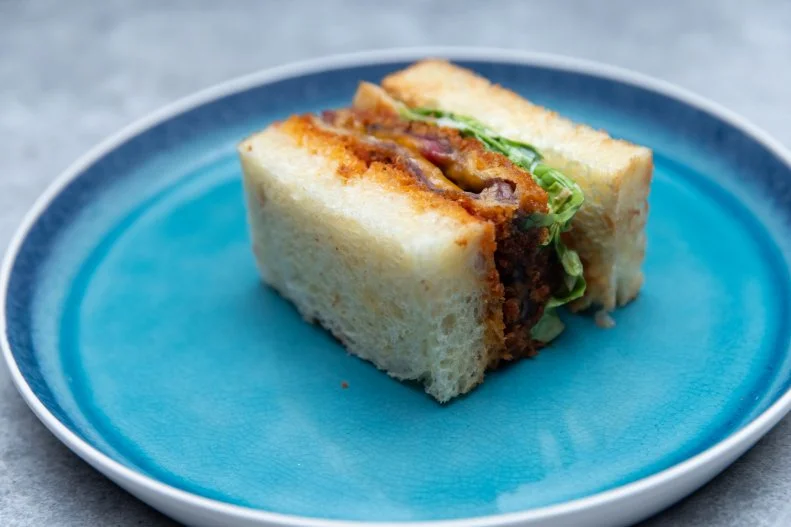 cheese and hanger steak katsu sandwich with cheese katsu sauce
