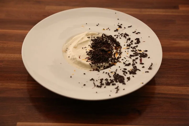 Chef Michael Jenkins's final presentation of her Mississippi mud pie dish, as seen on Food Network's Cutthroat Kitchen, Season 9.